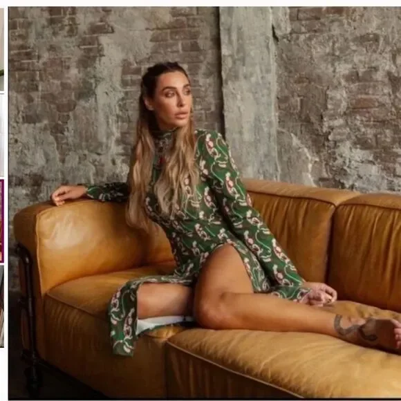 NWT Blogger Fav ZARA Retro PRINTED MIDI DRESS GREEN Sz M - Picture 2 of 12